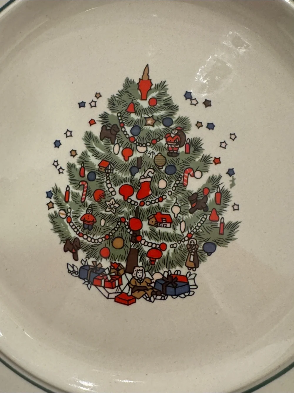 Set off 4 Rare STONEWARE CHINA Christmas 10” Tree Plate